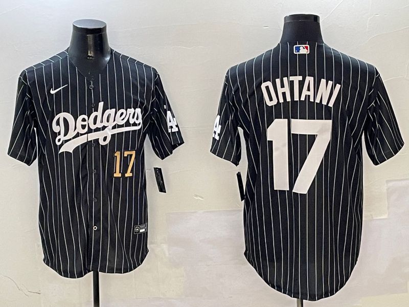 Men Los Angeles Dodgers 17 Ohtani Black Stripe Jointly Name 2025 Nike MLB Jersey style 11